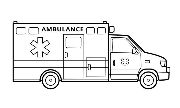 ambulans minibüsü illüstrasyon - aracın basit çizgi sanat kontur. - ambulance stock illustrations
