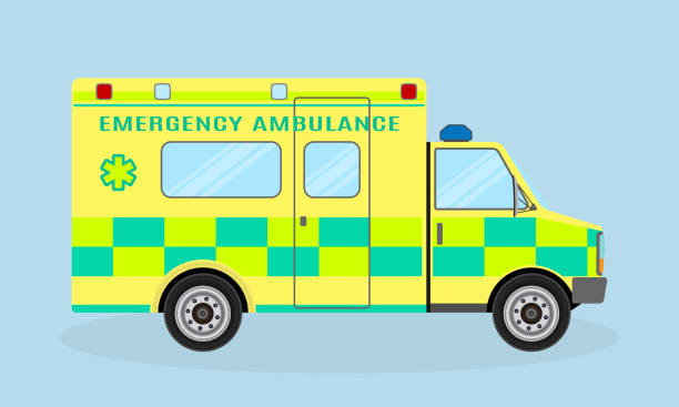 ambulans araç. acil tıp servisi araba, yan görünüm. sağlık görevlileri hastane sağlık sembol ile taşıma. - ambulance stock illustrations