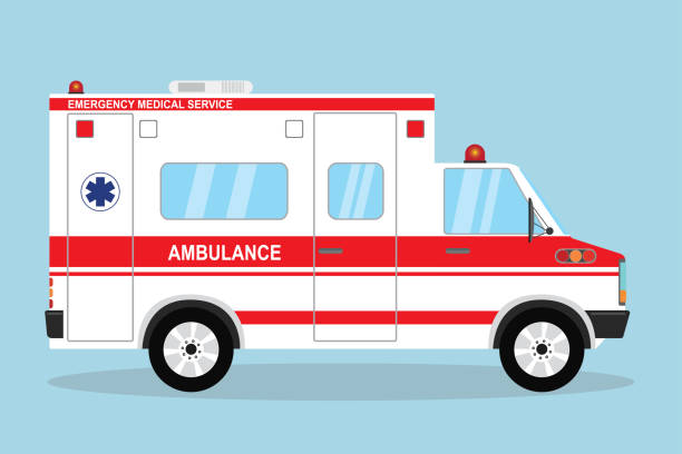 pojazd pogotowia ratunkowego, płaskie auto awaryjne - ambulance stock illustrations