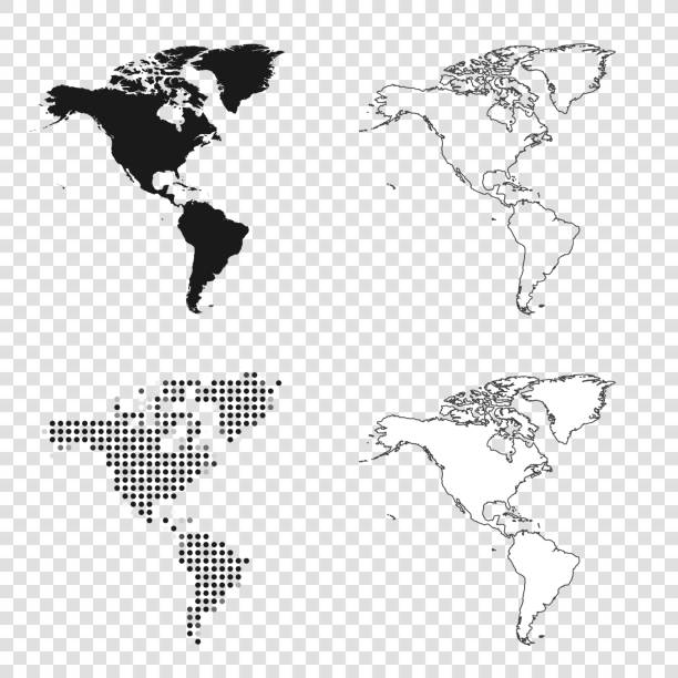 America maps for design - Black, outline, mosaic and white Map of America for your own design. With space for your text and your background. Four maps included in the bundle: - One black map. - One blank map with only a thin black outline (in a line art style). - One mosaic map. - One white map with a thin black outline. The 4 maps are isolated on a blank background (for easy change background or texture).The layers are named to facilitate your customization. Vector Illustration (EPS10, well layered and grouped). Easy to edit, manipulate, resize or colorize. continent geographic area stock illustrations