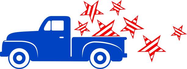 America Retro Pickup Truck Vector Illustration Fun, blue and red vintage pickup truck stencil. truck clipart stock illustrations