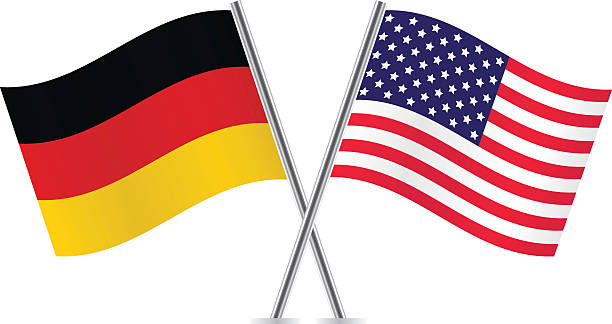 amerikanischen und deutschen flagge. - deutsche kultur stock-grafiken, -clipart, -cartoons und -symbole