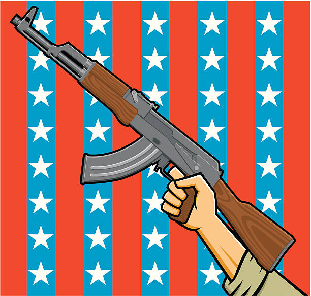American Assault Rifle Vector Illustration of a fist holding an assault rifle in front of American stars and stripes. nra stock illustrations