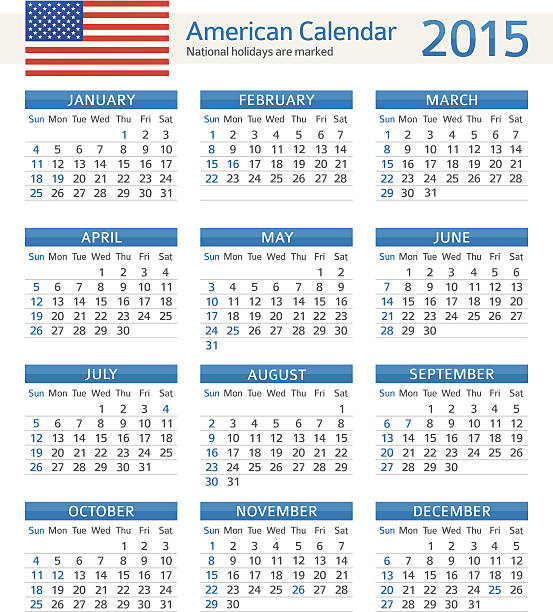 ilustrações, clipart, desenhos animados e ícones de calendário americano de 2015-ilustração - 2015