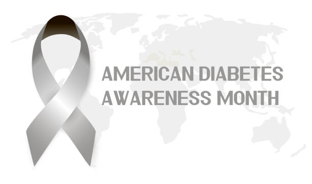 American Diabetes Awareness Month  concept vector. Event is celebrated in November. Grey ribbon and world map are shown American Diabetes Awareness Month  concept vector. Event is celebrated in November. Grey ribbon and world map are shown diabetes awareness month stock illustrations