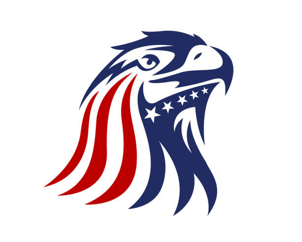 American Eagle Patriotic Illustration American eagle patriotic eagle head illustration with blue and red USA color military clipart stock illustrations