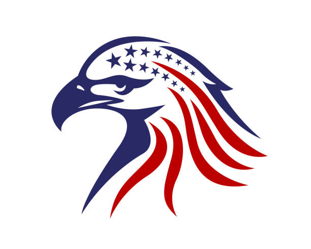 American Eagle Patriotic Illustration American eagle patriotic eagle head illustration with blue and red USA color military clipart stock illustrations
