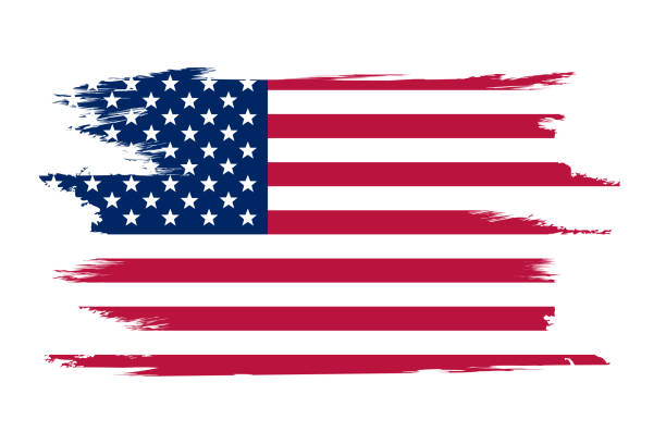 американский флаг. кисть окрашены флаг сша. иллюстрация стиля ручной работы с гранж-эффектом и акварелью. американский флаг с гранж текстур - american flag stock illustrations