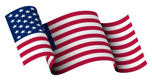 American flag in motion, fluttering in the wind on transparent background. Main star and striped symbol of America American flag in motion, fluttering in the wind on transparent background. Main star and striped symbol of America republicanism stock illustrations