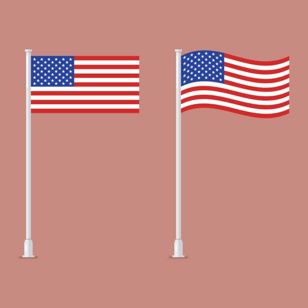 American flag on pole American flag on pole. vector illustration pole stock illustrations