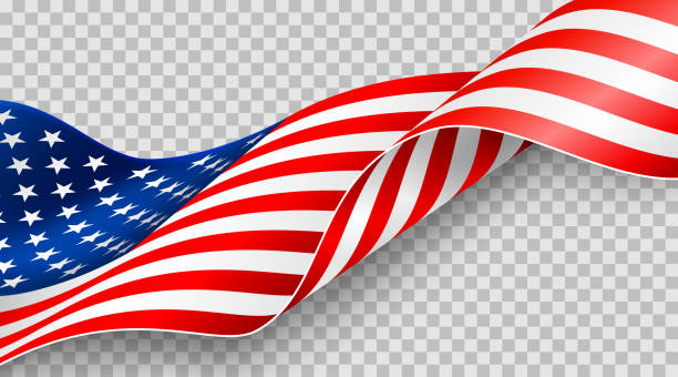 7月4t海報範本在透明背景上的美國國旗。美國獨立日慶祝活動。美國 7 月 4 日宣傳廣告橫幅範本,用於宣傳冊、海報或橫幅 - 獨立紀念日 插圖 幅插畫檔、美工圖案、卡通及圖標