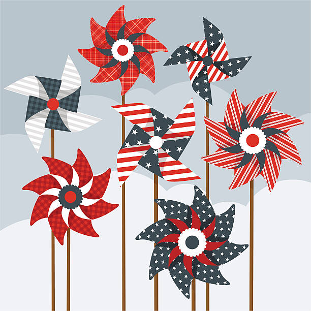 amerikanische flagge windrädchen - windrad stock-grafiken, -clipart, -cartoons und -symbole