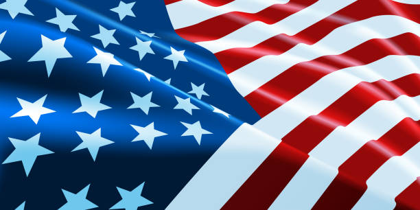 amerikan bayrağı sallanıyor. vatansever ve ulusal tasarım afiş için vektör arka plan. vektör illüstrasyon. - american flag stock illustrations