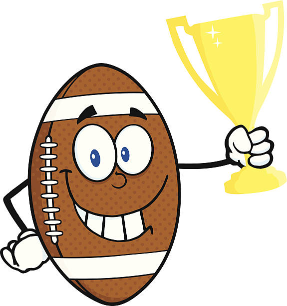 American Football Ball Holding First Prize Trophy Cup Illustrations