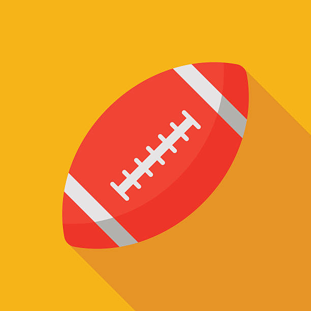 american football ball icon with long shadow. flat style vector - 美式足球 團體運動 幅插畫檔、美工圖案、卡通及圖標