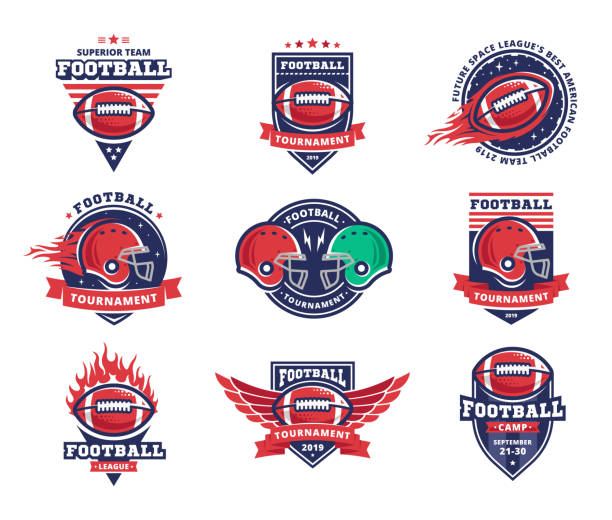 美國足球標誌收藏，白色背景設計範本 - 美式足球 團體運動 幅插畫檔、美工圖案、卡通及圖標