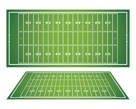 American football field with marking. Football field in top view with white markup. Vector illustration