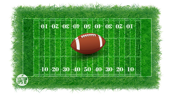 American football field with real grass textured, Vector illustration