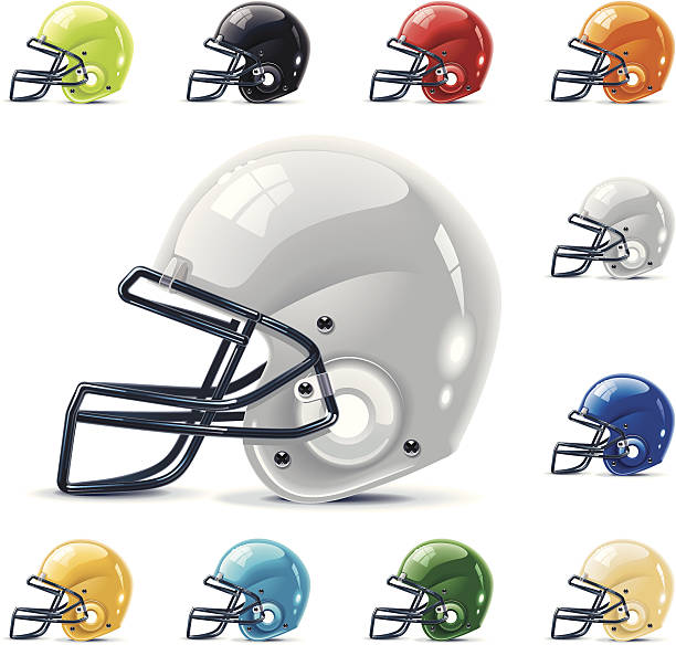 American football / gridiron helmets Set of the football / gridiron helmets in different colors helmet stock illustrations