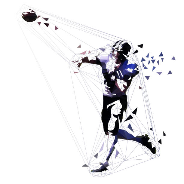 american football player throwing ball, low polygonal isolated illustration. geometric vector drawing. team sport athlete - 美式足球 團體運動 插圖 幅插畫檔、美工圖案、卡通及圖標