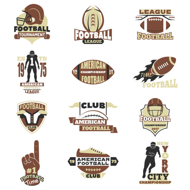 ilustraciones, imágenes clip art, dibujos animados e iconos de stock de conjunto de vectores de señales de fútbol americano. - american football