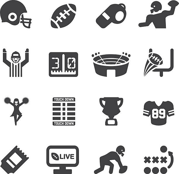 illustrazioni stock, clip art, cartoni animati e icone di tendenza di football americano eps10 silhouette icone / - stadio