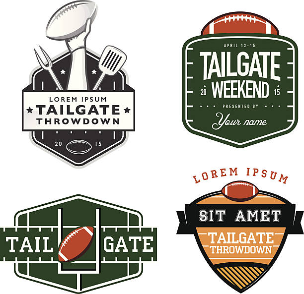 American football tailgate party sign templates Set of American football tailgate party labels, badges and design elements. american football field stadium stock illustrations