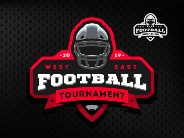 American Football tournament emblem,  on a dark background. American Football tournament emblem, headwear stock illustrations