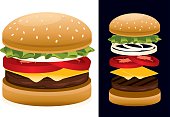 Hamburger with condiments. All colors are global. Linear gradients used.