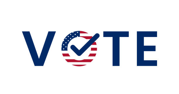 US American presidential election 2020 US American presidential election 2020. Vote word with check mark symbol on the us flag. Political election campaign logo. Applicable as part of badge design. Flat vector illustration voting patterns stock illustrations
