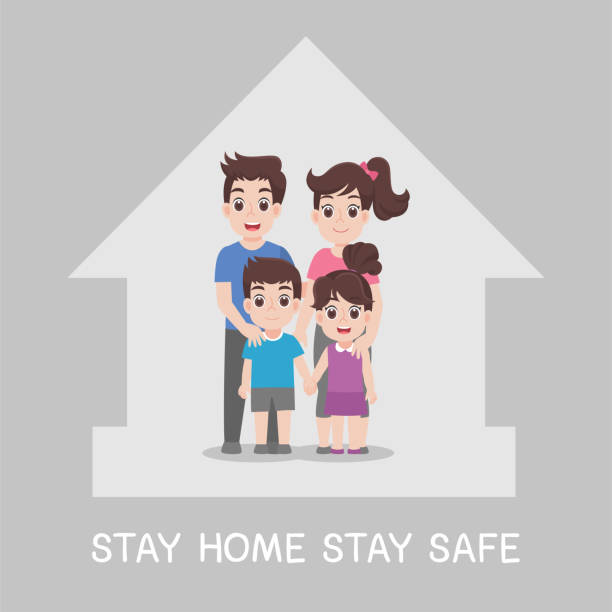 Amily Stay Home Stay Safe Together At Home Stock Illustration ...