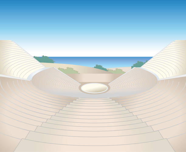 Amphitheater ruins image Illustration of landscapes. It is made with vector. amphitheater stock illustrations