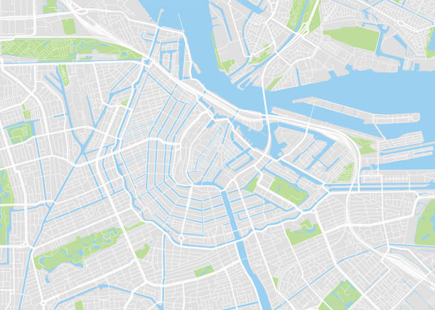 ilustrações de stock, clip art, desenhos animados e ícones de amsterdam colored vector map - amsterdam street