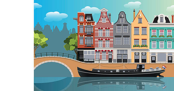stockillustraties, clipart, cartoons en iconen met amsterdam landscape - zomer nederland