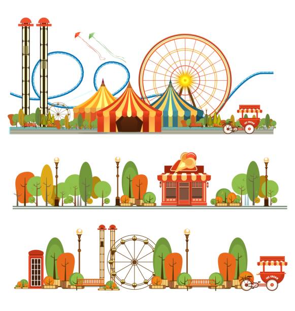 ilustrações de stock, clip art, desenhos animados e ícones de amusement park circus set - mobile phone