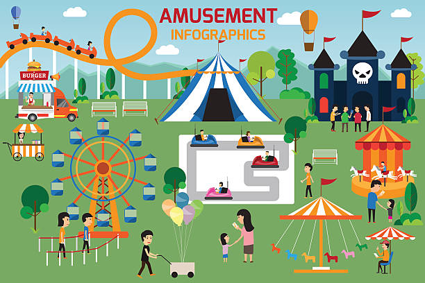 Amusement park infographic elements flat vector design. People s vector art illustration
