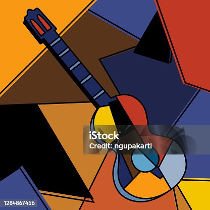 istock An acoustic guitar cubist surrealism painting modern abstract design. A musical instrument. Abstract colorful music. Cubism minimalist style. Guitar and music theme. Vector illustration 1284867456