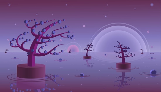An alternate world of an unknown planet. Sample. Background. Multi-colored image. Vector illustration.