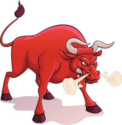 An angry bull in a cartoon depiction