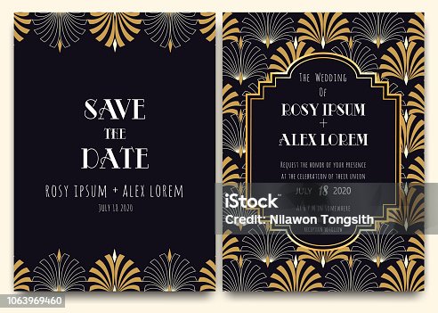 istock An Art Deco Wedding Card with a Gold-patterned Background. 1063969460