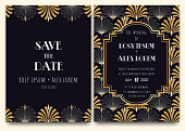 istock An Art Deco Wedding Card with a Gold-patterned Background. 1063969460