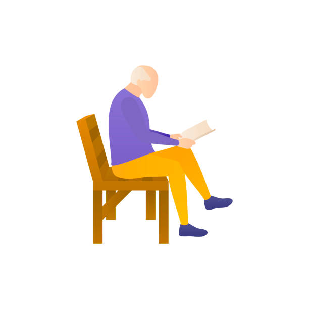 bildbanksillustrationer, clip art samt tecknat material och ikoner med en äldre man läser en bok, platt vektor illustration. - endast en pensionärsman