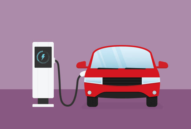 An electric vehicle is charging the battery vector art illustration