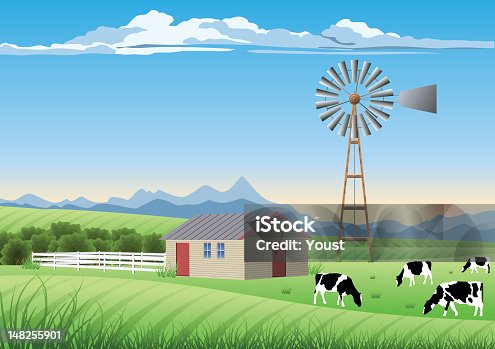 istock An ideal farm scene and a windmill 148255901