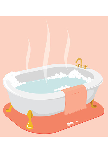 An illustration of a hot bath tub with pink towel 