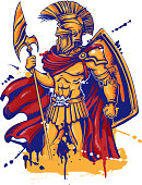 An illustration of a warrior character or sports mascot