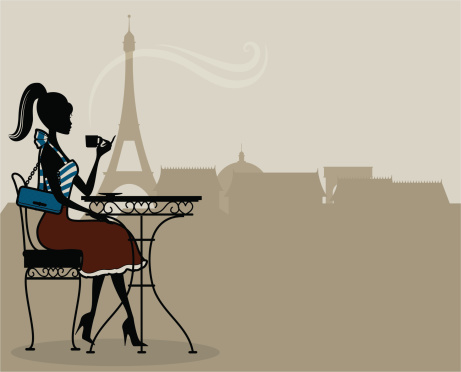 An illustration of a woman having french coffee in Paris