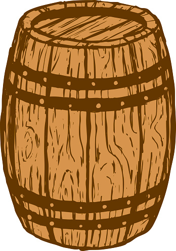An illustration of a wood barrel