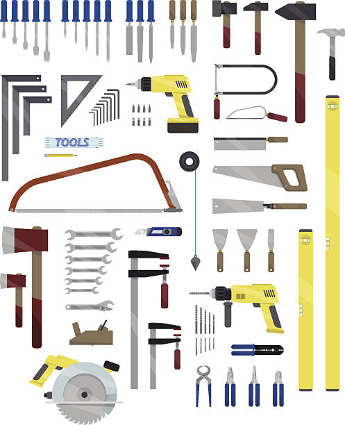 An illustration of household tools isolated on white vector art illustration