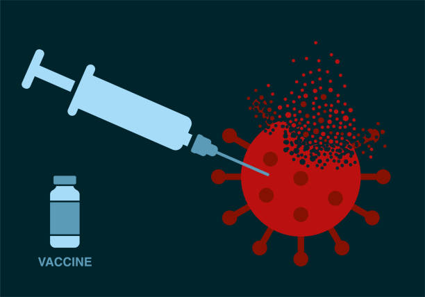 инъекция коронавируса. уничтожение коронавируса. дисперсии - covid vaccine stock illustrations
